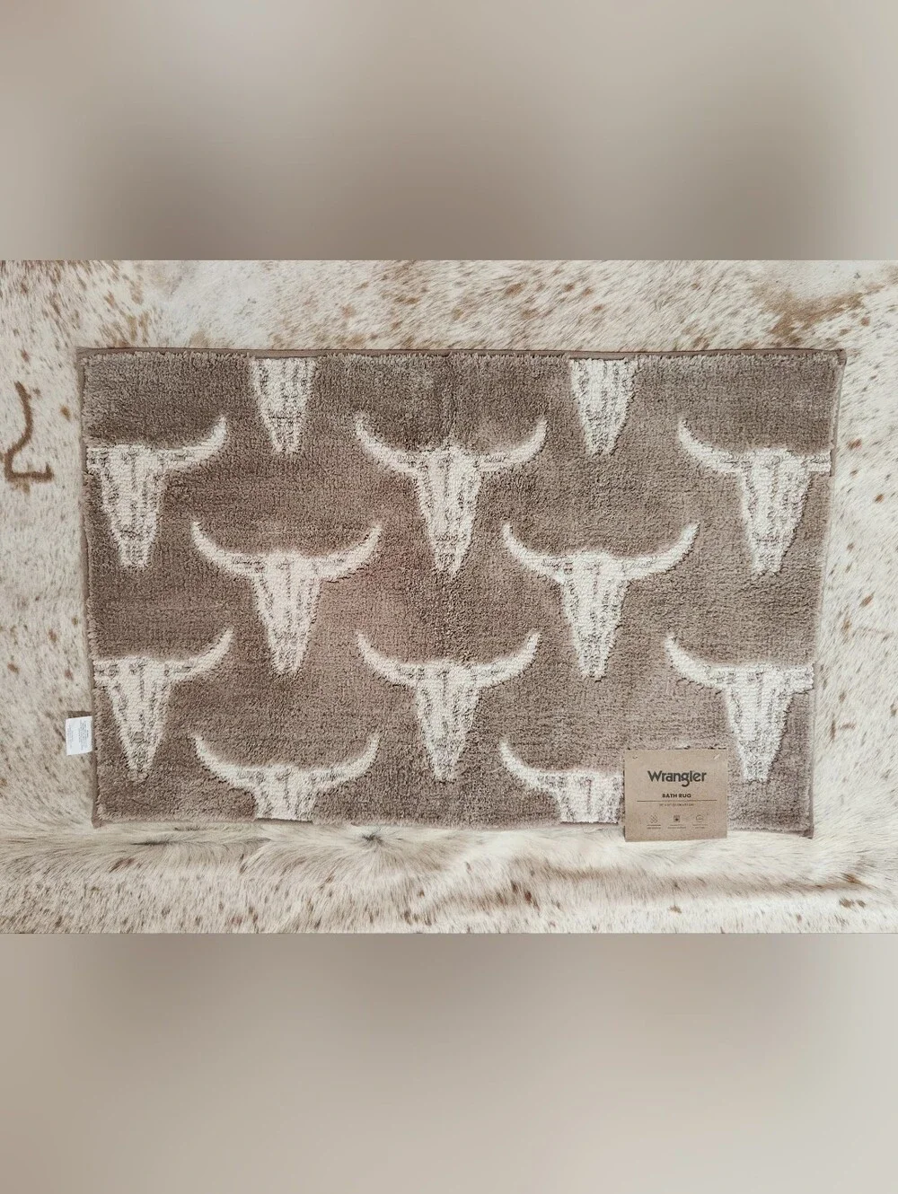 Wrangler Taupe & Cream Steer Skull Bath Mat